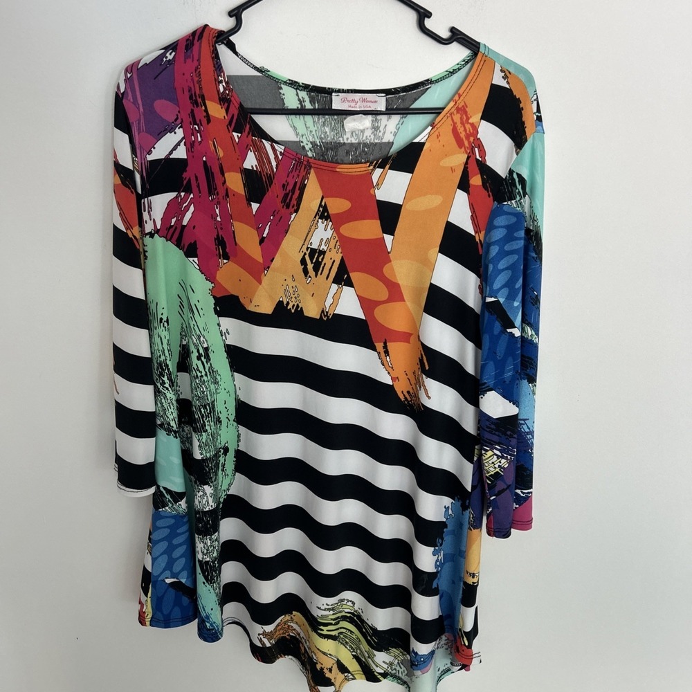 Pretty Woman Made In Usa Women's S Art To Wear 3/4 Sleeve Multicolor Lightweight